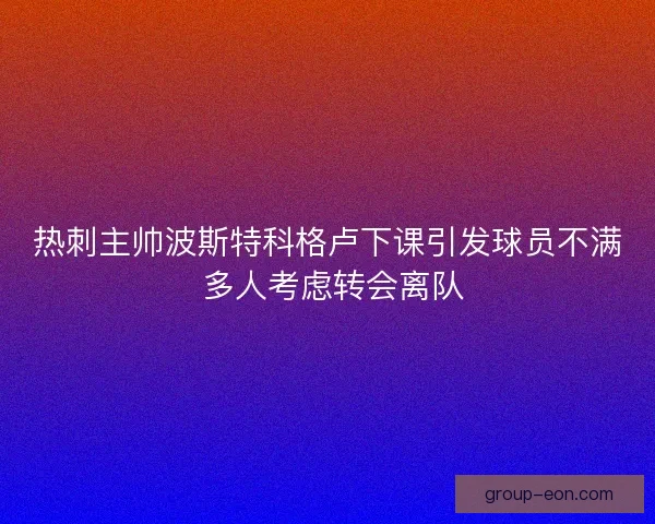 热刺主帅波斯特科格卢下课引发球员不满 多人考虑转会离队